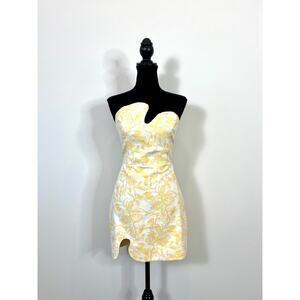 Floral Yellow and White Strapless Dress